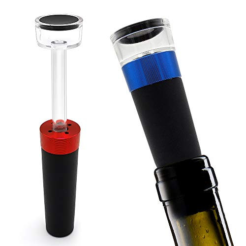 2 Pack Wine Pump Vacuum Stoppers With Built-in Vacuum Wine Saver Pump, Expanding Manual Beverage Stopper, Reusable Air Remover Corks, Leak-free Wine Bottle Sealer, Wine Preserver Vacuum Pump(Red/Blue)