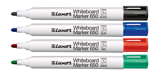 Luxor Bullet Tip White Board Marker - Assorted Colour (Wallet of 4)
