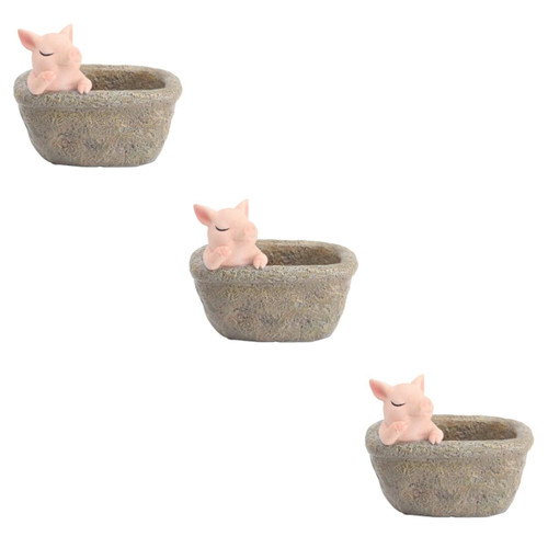 Happyyami 3 pcs Resin Flowerpot Piggy Pot Mini Succulent Plants Floral Decor Tabletop Art Decor Cartoon Animal Planter Resin Flower Pot Planter Bonsai Pots Ceramics Small Flowerpot Ornaments