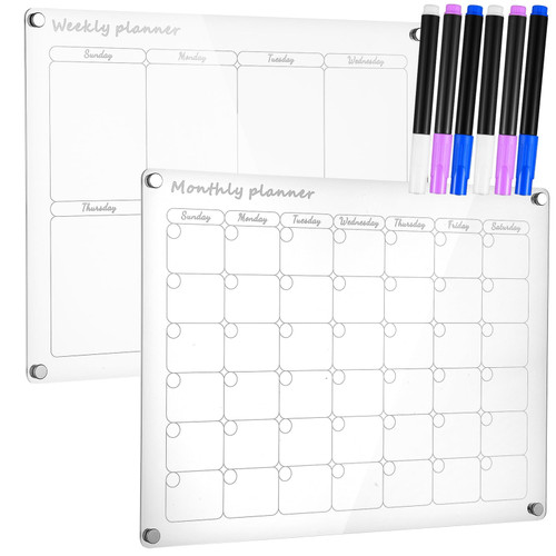 WOFASHPURET 2 Pcs Schedule Message Board Magnetic Wall Calendar Meal Planner Plan Magnet Schedule Calendar Writing Board Fridge Planning Whiteboard Acrylic Office Erasable Groceries