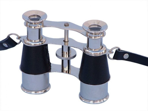 Hampton Nautical 3xglass-101 Chrome Belt 4"-Leather Wrapped Binoculars-Unique Home Decoration