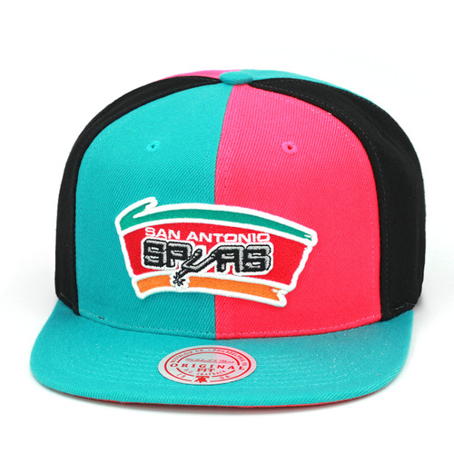Mitchell & Ness San Antonio Spurs Pinwheel Snapback Hat Adjustable Cap - Teal/Pink/Black/Throwback Mitchell & Ness San Antonio Spurs Pinwheel Snapback Hat Adjustable Cap - Teal/Pink/Black/Throwback