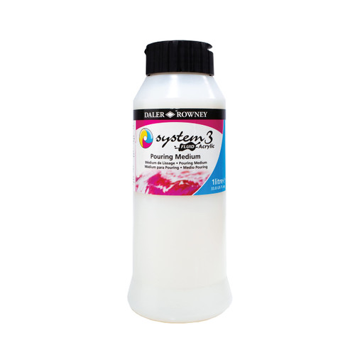Daler Rowney System3 Fluid Acrylic Pouring Medium 1L - Pouring Medium for Acrylic Paint Pour Techniques - Acrylic Pouring Medium to Use on Canvas Wood and Other Primed Surfaces