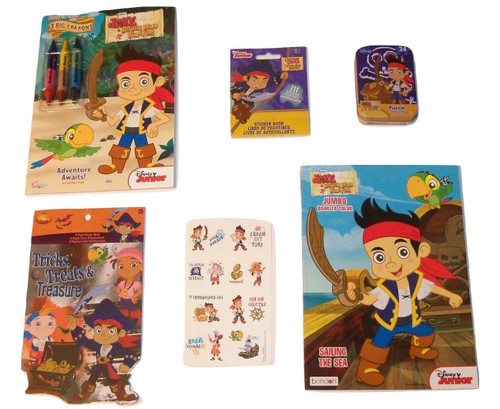 Jake and the Neverland Pirates Activity Gift Set ~ Sailing the Sea (Coloring Book, Coloring Book with Triangle Crayons, Tattoos, Puzzle in a Tin, Shaped Sticker Book; 6 Items, 1 Bundle)