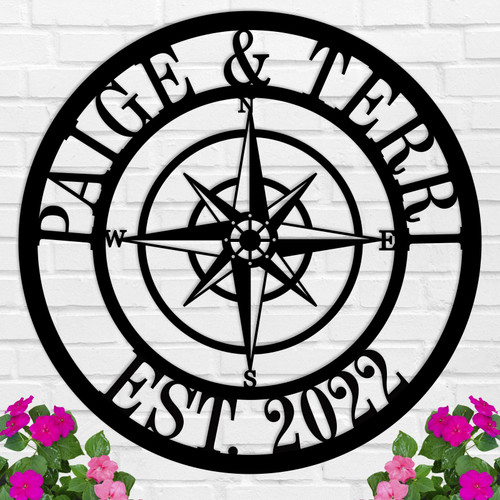 Personalized Metal Compass Sign Nautical Compass Wall Decor Custom Metal Compass Monogram with Names Metal Monogram Sign Nautical Wall Decor Custom Compass Metal Name Sign Personalized Gifts