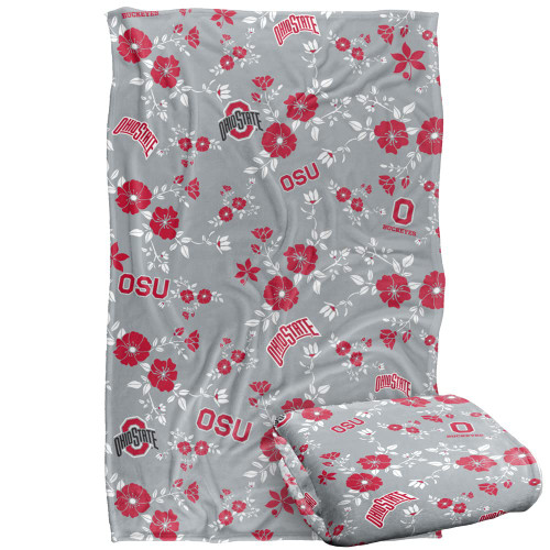 The Ohio State University Blanket, 36"x58" Floral Gray Pattern Silky Touch Super Soft Throw Blanket