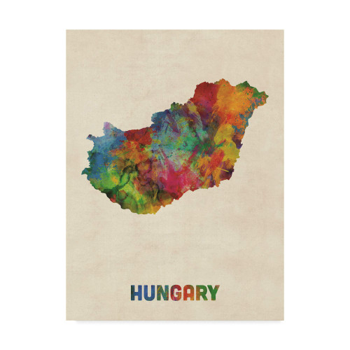 Trademark Fine Art Hungary Watercolor Map by Michael Tompsett, 14x19 Trademark Fine Art Hungary Watercolor Map by Michael Tompsett, 14x19