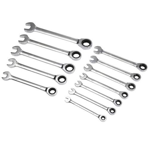 Bolt Dropper Ratcheting Combination Wrench Set of 12 (8-22mm) - Ratchet Wrenches Tools - Stubby Speed Wrench - Stubby Wrench Organizer for Home and Professional Use