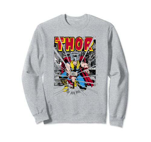 Marvel Thor The Mighty Hammer Blast Retro Graphic Sweatshirt Sweatshirt