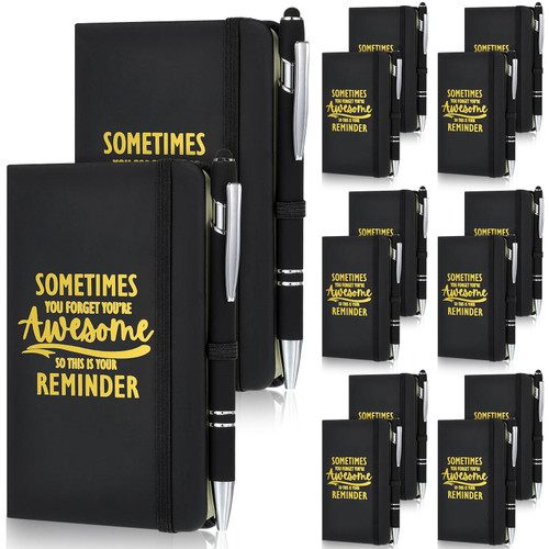 Estune 28 Pcs Thank You Gifts A6 Leather Journal Bulk Appreciation Employee Gift Leather Pocket Notebook Journals Inspirational Ballpoint Pen Motivational Notebook for Employee Coworker (Black)