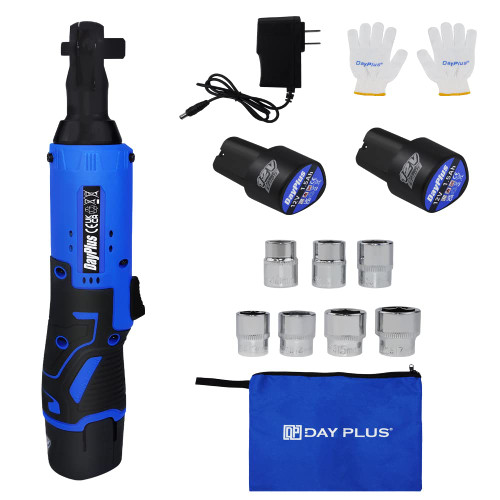 Qimu 3/8" Cordless Ratchet Wrench Set,12V Electric Ratchet Tool Kit,40 N.m,2300 RPM,With 2-Pack 1500mAh Lithium-Ion Battery and Fast Charger,7-Piece Sockets