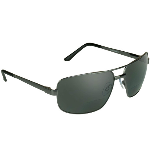 proSPORT Square Aviator Polarized Bifocal Sunglasses Gunmetal Frame Smoke Lens +1.75 for Men. Nearly Invisible Line Readers