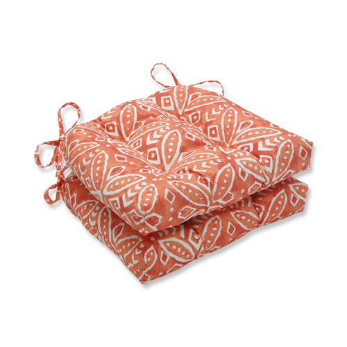 Pillow Perfect Outdoor/Indoor Merida Pimento Chair Pads, 2 Count (Pack of 1), Orange