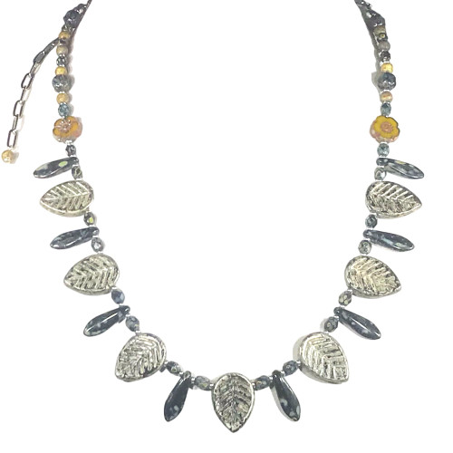 CariCat Designs Handmade Boho Chic Vintage Black Wash Leaf Czech Glass Beaded Necklace/Choker - Extension Chain with Accent Beading CariCat Designs Handmade Boho Chic Vintage Black Wash Leaf Czech Glass Beaded Necklace/Choker - Extension Chain with Accent Beading