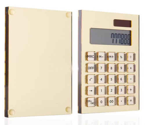 Calculator,Office Calculator,Desk Calculator,calculators Handmade Transparent Acrylic Calculator Solar Basic Calculator 12-Digit LCD Display, Home Office Desktop Accessories (Gold) Calculator Gift