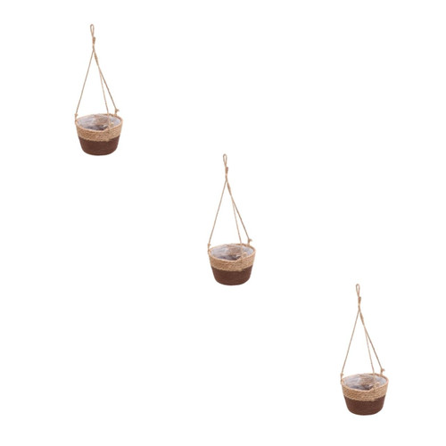 Yardwe 3pcs Rustic Farmhouse Planters Woven Storage Woven Baskets Planter Pots for Indoor Plants Woven Flower Vase Seagrass Flower Pot Woven Flower Pots Seaweed Plant Basket Bamboo