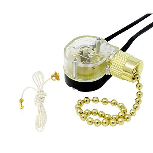 Ceiling Fan Pull Chain Switch for Fan Light, Zing Ear ZE-109 ON-OFF Pull Chain Lamp Switch with Cord for Ceiling Fan Lights, Lamps, Canopy Lights(Brass)