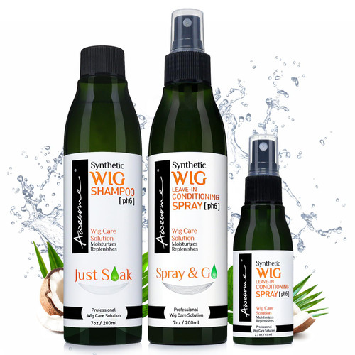 Awesome Synthetic Wig Shampoo & Leave in Conditioner Spray, pH6, Replenishes & Easy Combing, Contains Coconut Oil (Premium Set of 3) Awesome Synthetic Wig Shampoo & Leave in Conditioner Spray, pH6, Replenishes & Easy Combing, Contains Coconut Oil (Premium Set of 3)