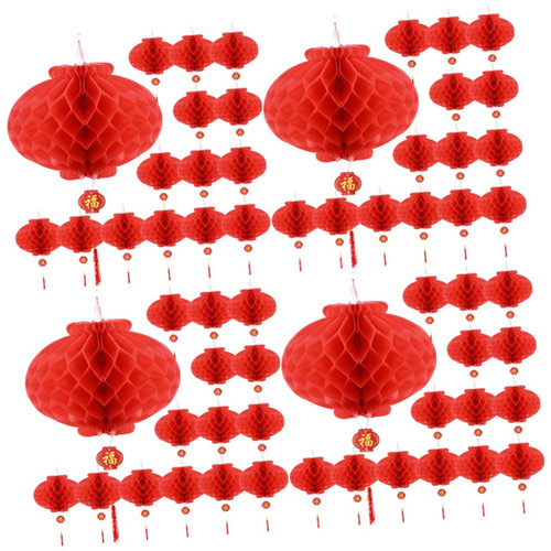 PRETYZOOM 100 Pcs Small Lantern Fortune Lanterns Red Chinese Lanterns Festive Lantern Ornament Foldable Red Paper Lanterns New Year Lanterns red Lantern Hanging lamp Plastic Honeycomb