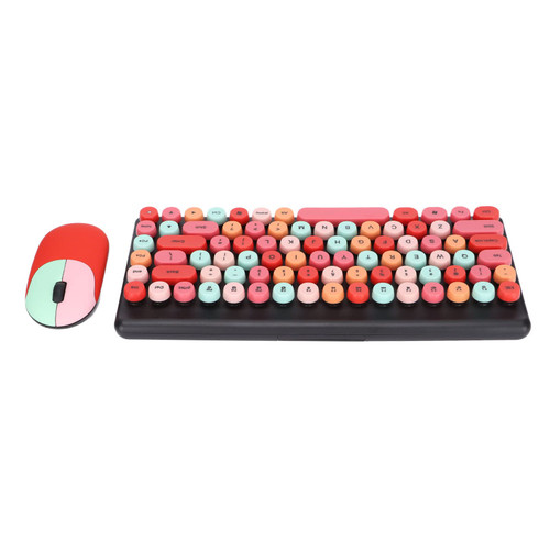 Zyyini Wireless Keyboard & Mouse Combo, 2.4G 86-Key Cute Colorful Round-Key Keyboard for PC Computer Laptop, Retro Typewriter Keyboard Compatible for Windows(Lipstick Mix)