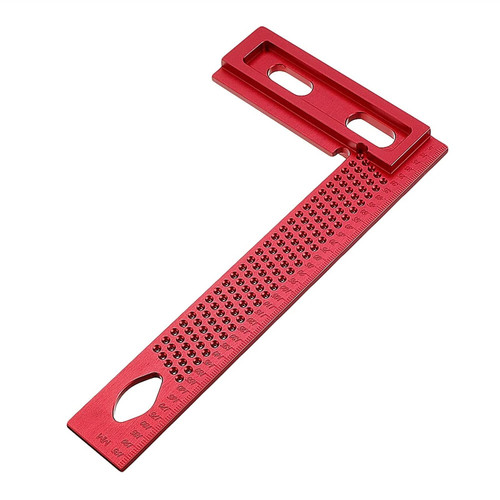 GOOFFY Precision Woodworking Tools Ruler Aluminum Alloy 200mm Woodworking Square Hole Positioning Metric Measuring Ruler Carpenter Scriber Ruler