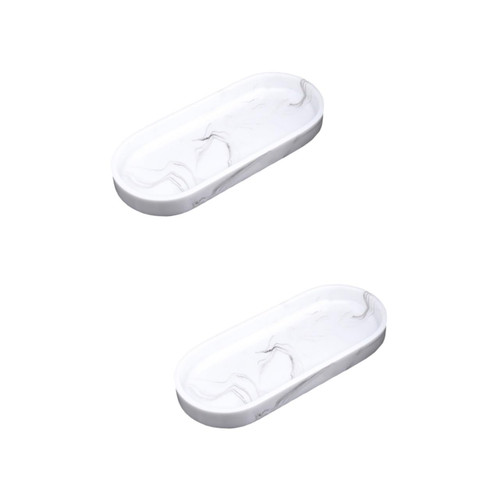 Amosfun 2pcs Marble Tray Vanity Trays for Bathroom Trinket Tray Bathtub Trays for Tub Marble Vanity Tray Dresser Tray Vanity Trays for Dressers Tray for White Resin Oval Makeup Palette