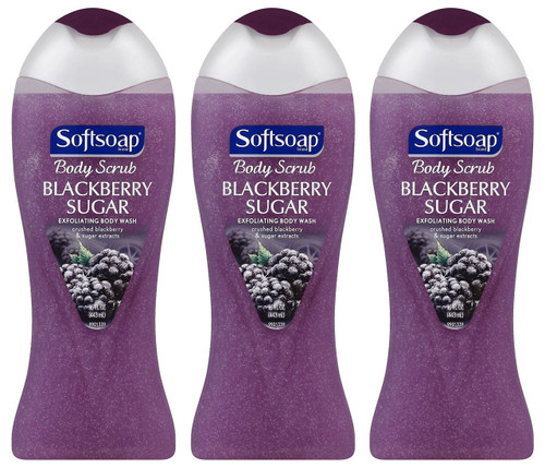 Softsoap Body Scrub - Exfoliating Body Wash - Blackberry Sugar - Net Wt. 15 FL OZ (443 mL) Per Bottle - Pack of 3 Bottles