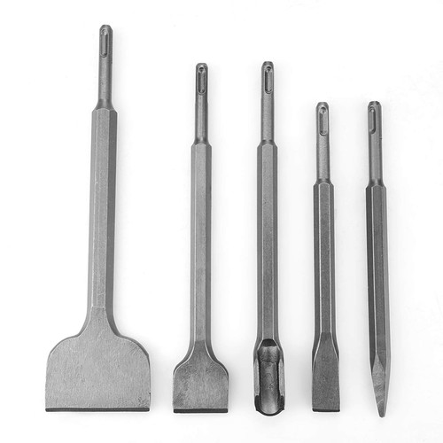 5pcs SDS Plus Chisel Set 40CR Steel Flat Point Scaling Chisels with Different Working Surface for Electric Rotary Hammer
