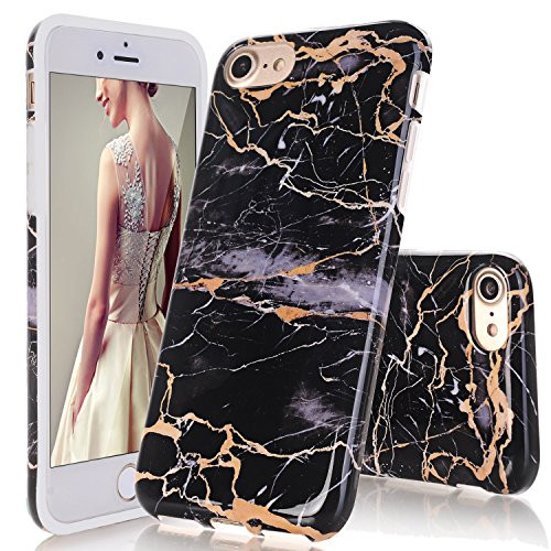 iPhone 6 Plus Case,iPhone 6s Plus Case, DOUJIAZ Black Gold Stripes Marble Design Clear Bumper TPU Soft Case Rubber Silicone Skin Cover for Normal 5.5 inches iPhone 6 Plus/6S Plus