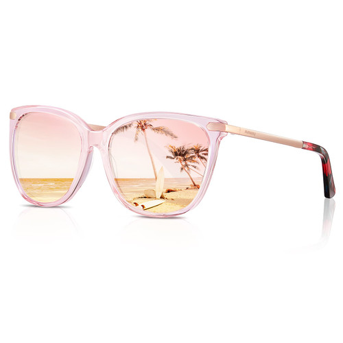 AVAWAY Pink Frame Cateye Acetate Sunglasses for Women Ladies Polarized UV Protection Sun Shades Glasses Metal Arm Sunnies