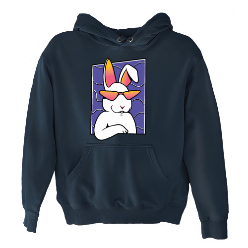 Gift for Pet Lovers Cool Rabbit Illustration with Sunglasses Navy and Muticolor Unisex Hoodie