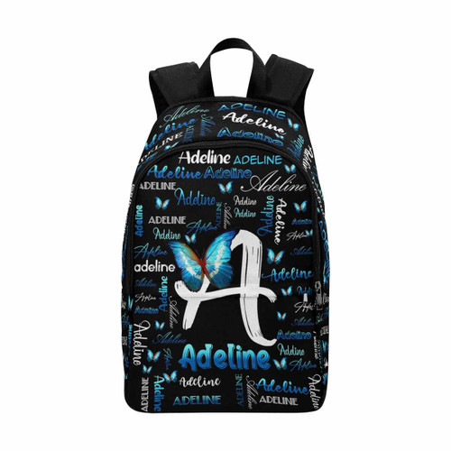 InterestPrint Personalized School Bags for Boys, Custom Blue Butterfly Monogrammed Shoulders Bag Customized Knapsack Backpack with Name Casual Daypack Travel Bag for Teenagers