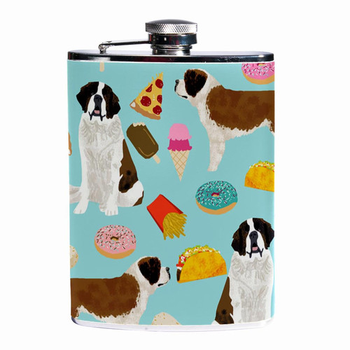 2Pcs Hip Flask for Liquor for Men 8Oz Stainless Steel Leakproof Leather Wrap Flask with Funnel,Painting Dog and Food