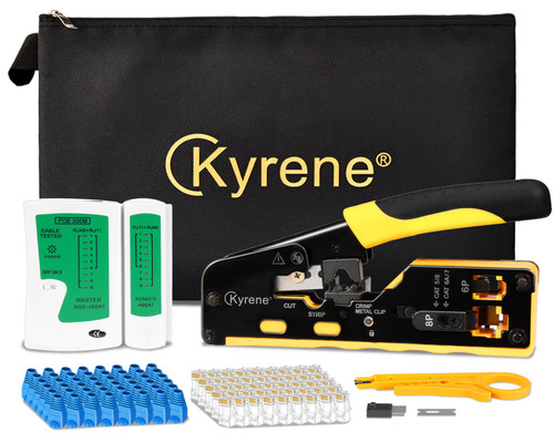 Kyrene RJ45 Crimp Tool Pass Through Kit RJ45 Ethernet Crimper, Cat5 Cat5e Cat6 Crimping Tool Kit