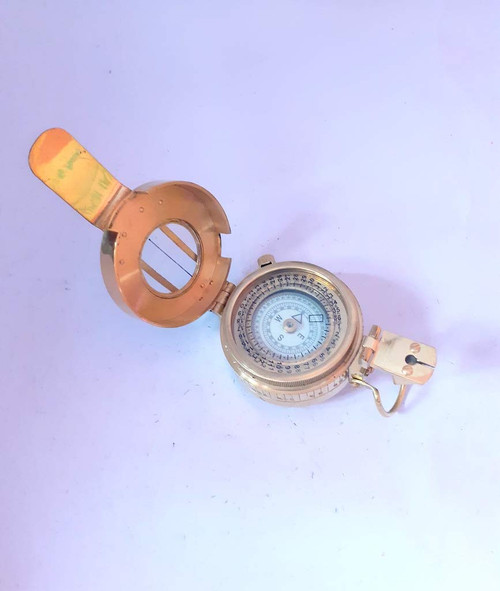 Vintage Old Style Military Compass Nautical Pocket Shiny Brass British Prismatic Compass