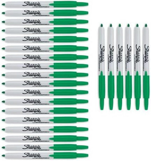 Sharpie 36704 Retractable Permanent Markers (Pack of 24), Ultra Fine Point, Green; Proudly Permanent Ink Marks on Paper, Plastic, Metal, and Most Other Surfaces
