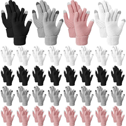Cutecrop 32 Pairs Winter Touch Screen Gloves Unisex Fleece Lined Warm Fleece Lined Knit Gloves Thermal Texting Gloves Elastic Cuff for Women Cold Weather