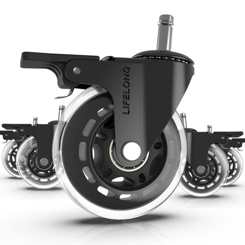 Office Chair Wheels Replacement Rubber Chair casters for Hardwood Floors and Carpet, Set of 5, Heavy Duty Office Chair casters for Chairs to Replace Office Chair mats - Fits 98%