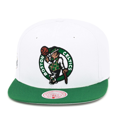 Mitchell & Ness Boston Celtics Snapback Hat - White/Green/NBA Finals 2008 Side Patch - Basketball Cap for Men