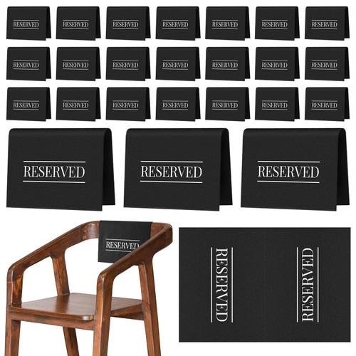 Reserved Chair Signs Church Pew Reserved Sign Reserved Seating Placeholder with Printed Words for Weddings Parties Celebrations Receptions Church or Event (Black, White, 24 Pcs)