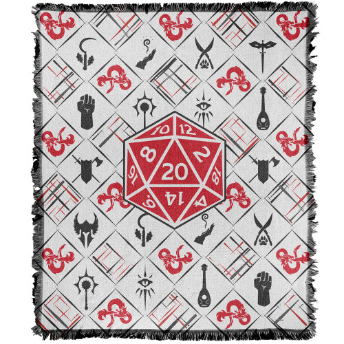 LOGOVISION Dungeons & Dragons Blanket, 50"x60" D20 Pattern Woven Tapestry Cotton Blend Fringed Throw