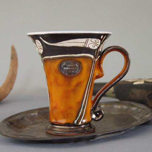 Orange Handmade Pottery Mug - Pumpkin Ceramic Coffee Cup - Autumn Clay Teacup - Wheel-thrown Handpainted Pottery Cup 13 oz