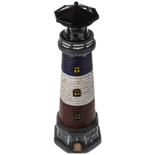 OATIPHO Solar Light Tower Garden Lighthouse Figurine Exterior Solar Powered Lights Nautical Lighthouse Statue Outdoor Table Decor Yard Lawn Lighthouse Resin to Rotate Desktop Beacon Light