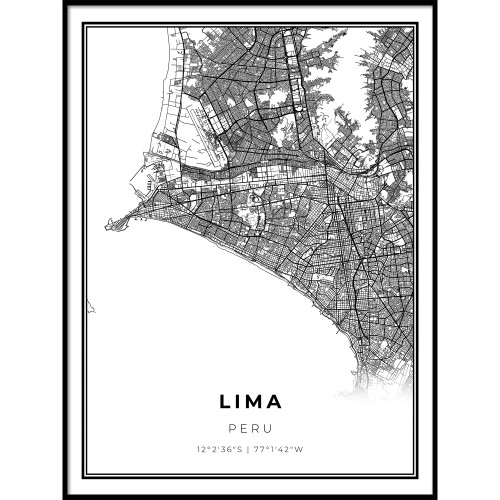 Skanndi Lima Map Print, Peru Map Art Poster, Modern Wall Art, Street Map Artwork 16x20