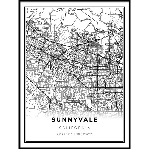 Sunnyvale Map Print, California CA USA Map Art Poster, Modern Wall Art, Street Map Artwork 16x20