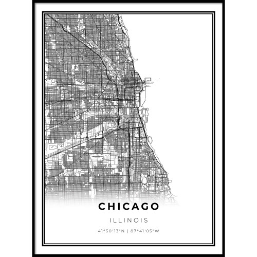Skanndi Chicago Map Print, Illinois IL USA Map Art Poster, Modern Wall Art, Street Map Artwork 16x20