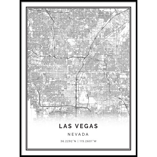 Squareious Las Vegas map Poster Print | Modern Black and White Wall Art | Scandinavian Home Decor | Nevada City Prints Artwork | Fine Art Posters 16x20