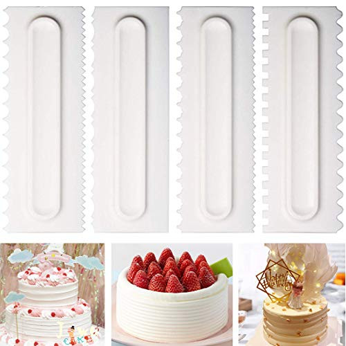 Cake Scraper Cake Decorating Comb Icing Smoother Fondant Spatulas Cake Edge Smoother Cream Scraper Cake Tools Pastry Cutter 8 Design Textures Baking Tools Kitchen Baking Mold DIY Tool Pack of 4