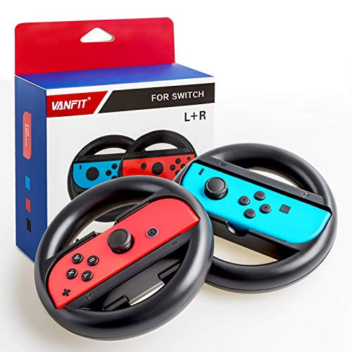 VANFIT Steering Wheels Kit for Nintendo Switch Joy-Con Racing Game Control (not included controller),Switch Handle Kit Steering Wheel for Nintendo Switch Joy-Con (Black)