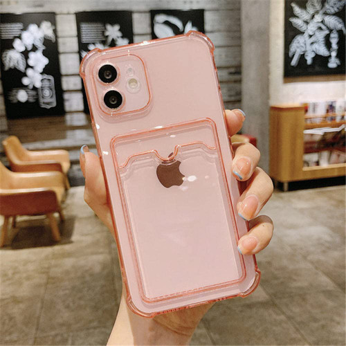 Transparent Card Bag Holder Clear Phone Case for iPhone 11 12 13 14 Pro Max XR X XS SE 2020 7 8 Plus Soft TPU Shockproof Cover,Pink,for iPhone 14